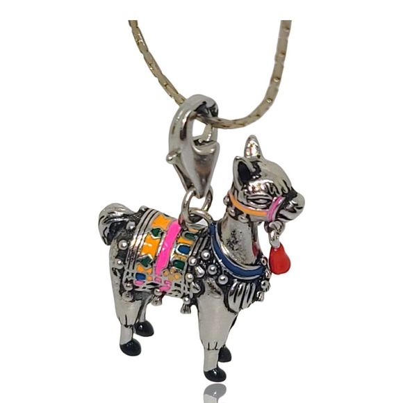 Fancy Llama Charm 925 Sterling Silver Multi-color Enamel - Picture 5 of 7